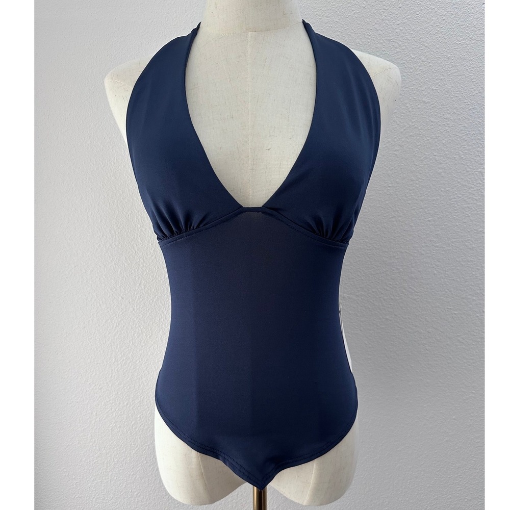 Gaze V-Neck Halter Top Women's XS Navy Blue 90s Minimalist Y2K Clean Girl